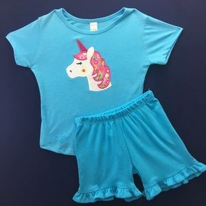 Girls blue unicorn t-shirt short set